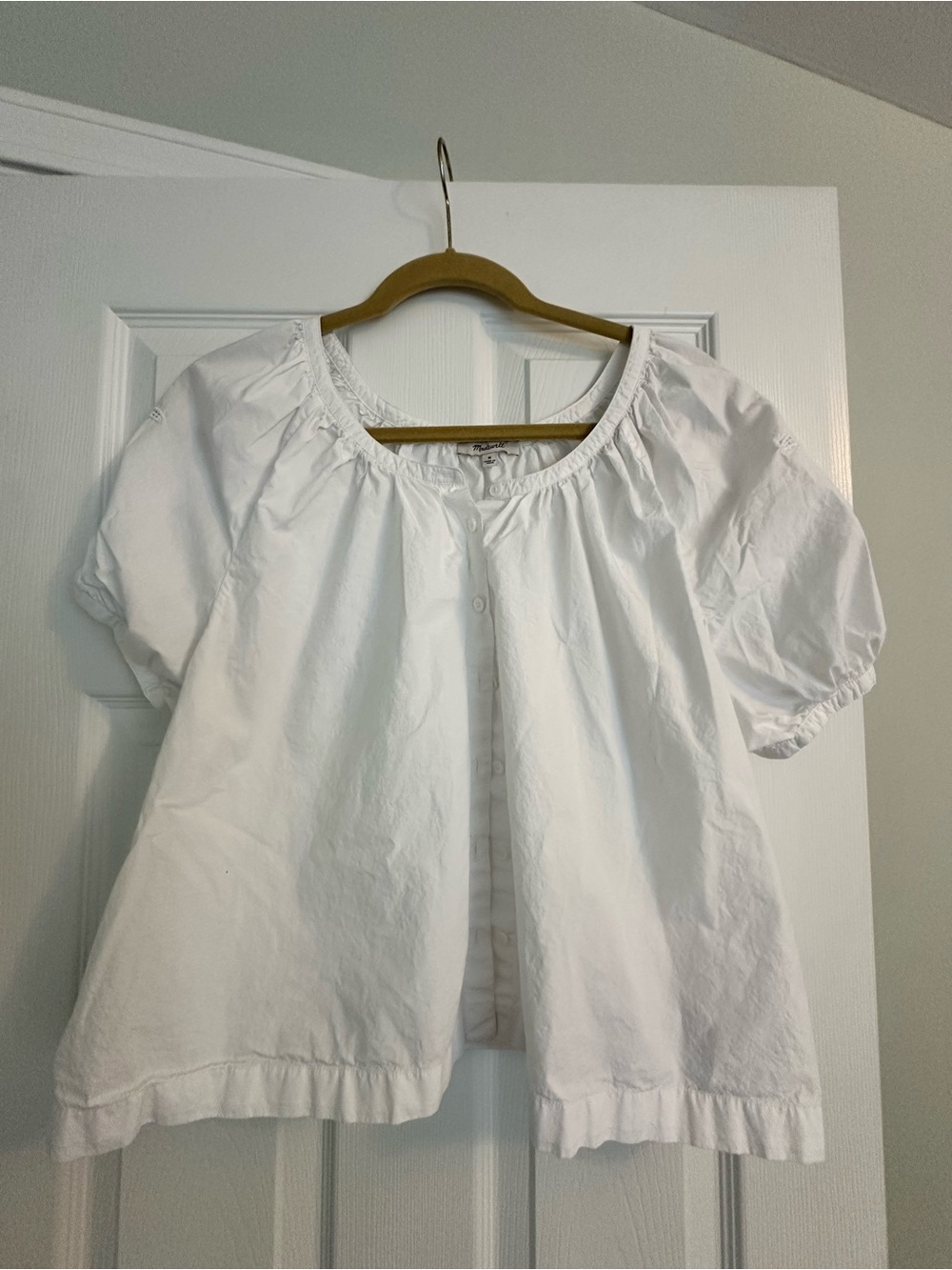 Madewell White Short Puff Sleeve Peasant Blouse